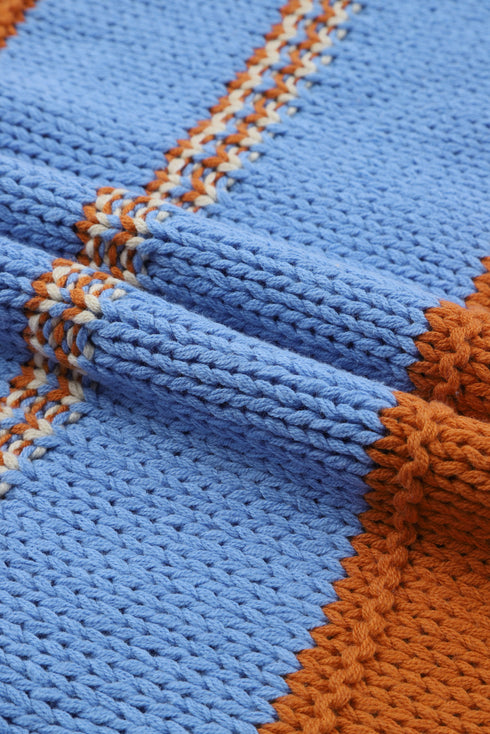 V-Neck Knitted Lantern Sleeve Pullover Sweater